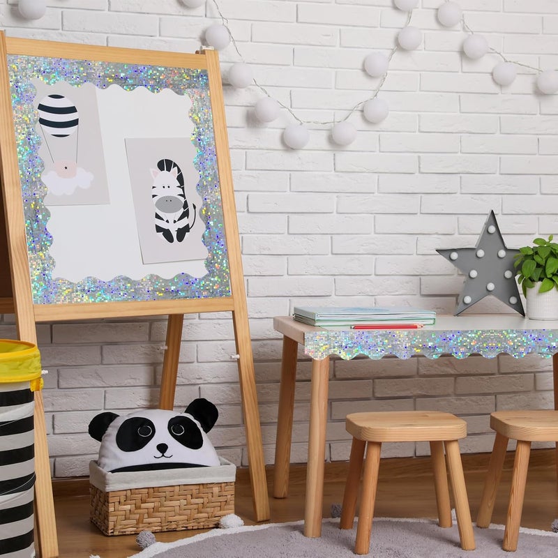 STARLIBOO 60 Feet Bulletin Board Borders, Holographic Silver Scalloped Rolled Border Trim for School, Classroom & Offices - Image 5